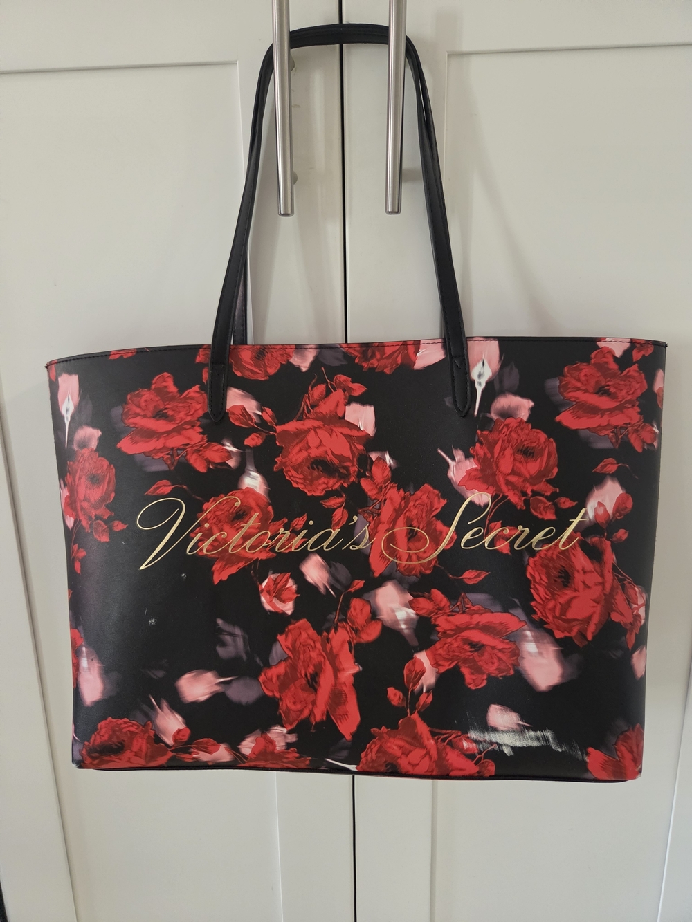 Victoria's Secret Black & Red Floral Tote Bag